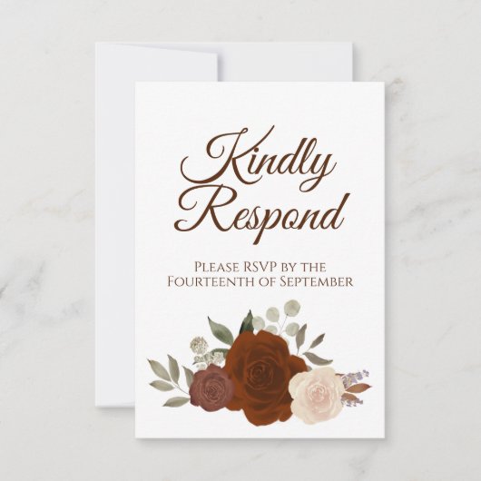 Rustic Autumn Floral Rust Oranje Rozen Wedding RSVP Kaartje (Voorkant)