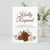 Rustic Autumn Floral Rust Oranje Rozen Wedding RSVP Kaartje (Staand voorkant)