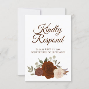 Rustic Autumn Floral Rust Oranje Rozen Wedding RSVP Kaartje