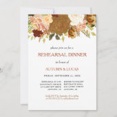 Rustic Autumn Floral Rust Rehearsal Dinner Inv Kaart (Voorkant)