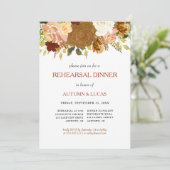 Rustic Autumn Floral Rust Rehearsal Dinner Inv Kaart (Staand voorkant)
