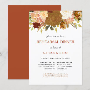 Rustic Autumn Floral Rust Rehearsal Dinner Inv Kaart