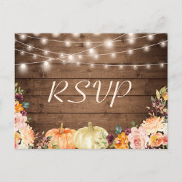 Rustic Autumn Floral String Lights Wedding RSVP Uitnodiging Briefkaart
