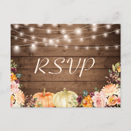 Rustic Autumn Floral String Lights Wedding RSVP Uitnodiging Briefkaart (Voorkant)
