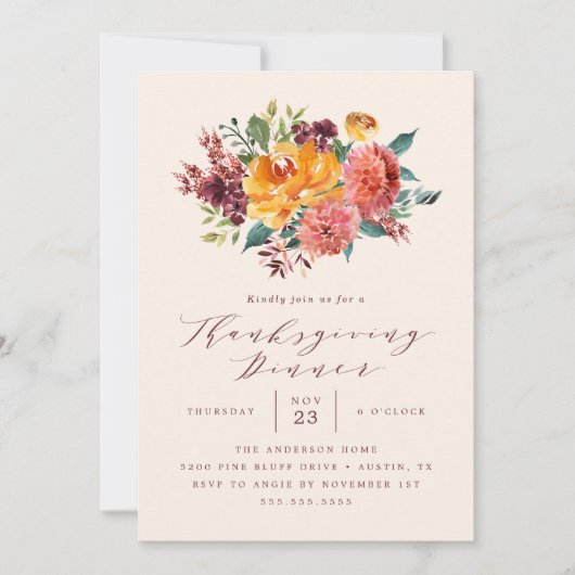 Rustic Autumn Floral Thanksgiving Kaart (Voorkant)