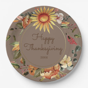 Rustic Autumn Floral Thanksgiving Papieren Bordje