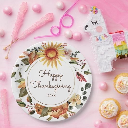 Rustic Autumn Floral Thanksgiving Papieren Bordje (Feest)