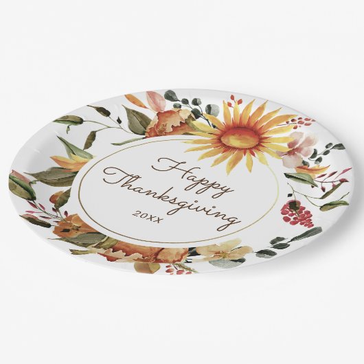 Rustic Autumn Floral Thanksgiving Papieren Bordje (Gekanteld)