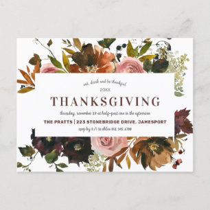 Rustic Autumn Floral Thanksgiving Uitnodiging Briefkaart