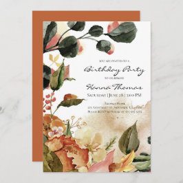Rustic Autumn Floral Waterverf Birthday Kaart