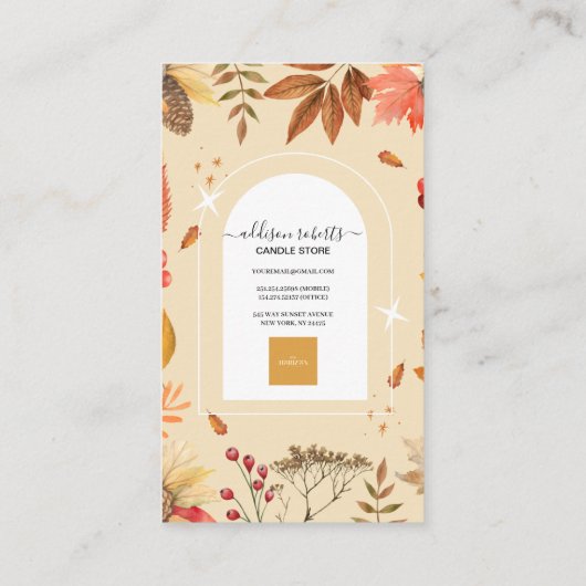 Rustic Autumn Floral Waterverf Logo Visitekaartje (Achterkant)