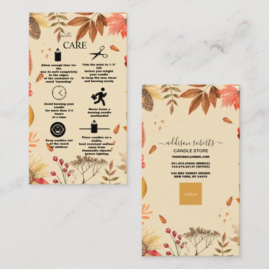 Rustic Autumn Floral Waterverf Logo Visitekaartje (Voorkant / Achterkant)