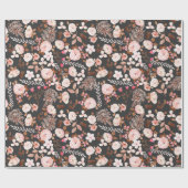Rustic Autumn Floral Waterverf Pattern Pink Brown Cadeaupapier (Vlak)