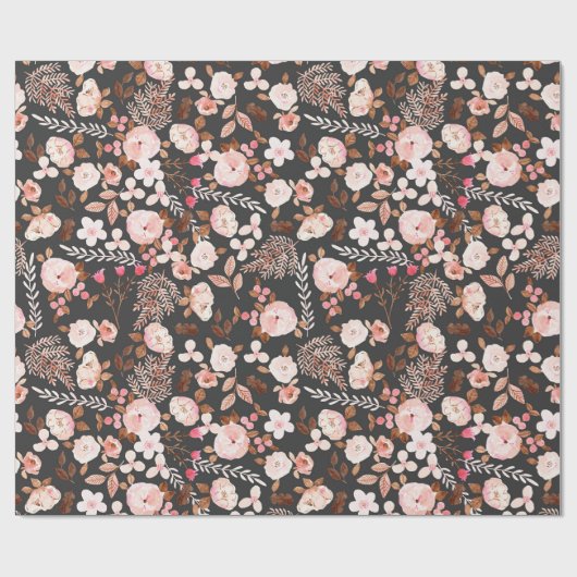 Rustic Autumn Floral Waterverf Pattern Pink Brown Cadeaupapier (Vlak)