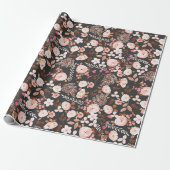 Rustic Autumn Floral Waterverf Pattern Pink Brown Cadeaupapier (Uitgerold)