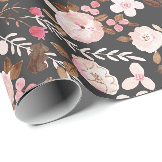 Rustic Autumn Floral Waterverf Pattern Pink Brown Cadeaupapier (Rol Hoek)