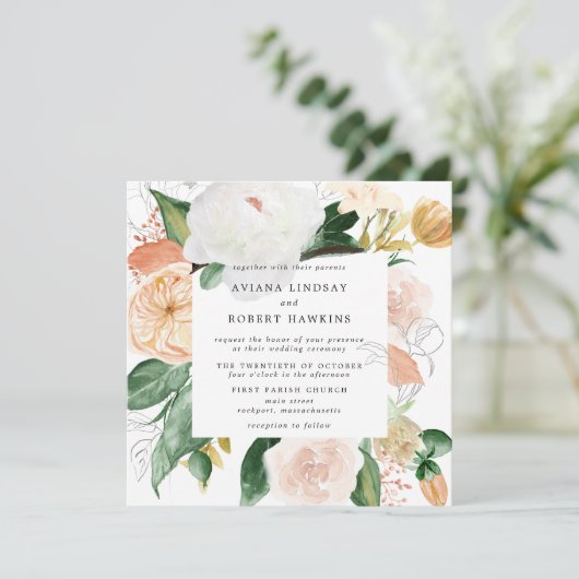 Rustic Autumn Floral Waterverf Wedding Kaart (Staand voorkant)