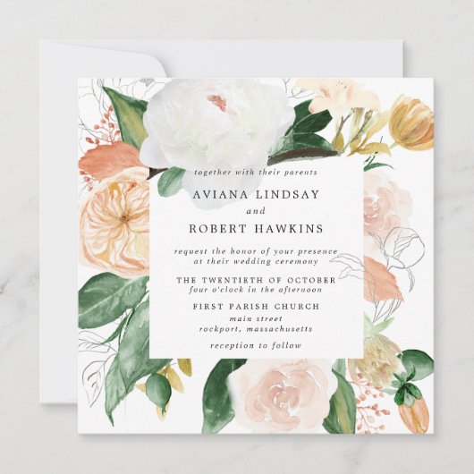 Rustic Autumn Floral Waterverf Wedding Kaart (Voorkant)