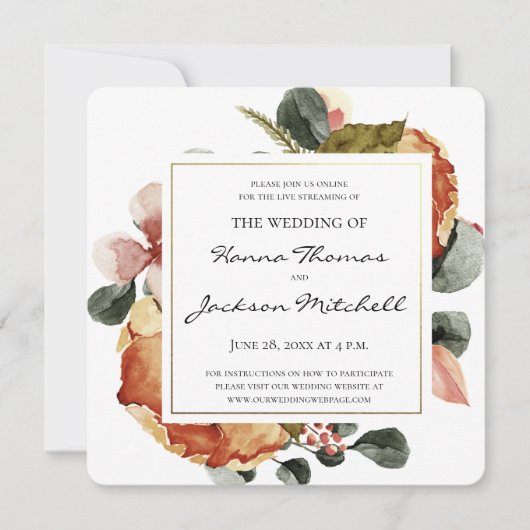 Rustic Autumn Floral Waterverf Wedding Kaart (Voorkant)