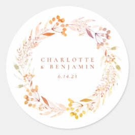 Rustic Autumn Floral Waterverf Wreath Boho Ronde Sticker