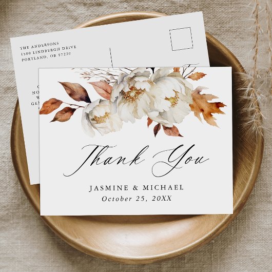 Rustic Autumn Floral Wedding Bedankt Briefkaart
