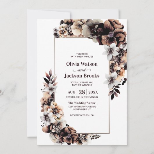 Rustic Autumn Floral Wedding Kaart (Voorkant)