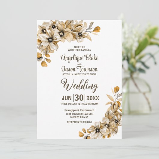 Rustic Autumn Floral Wedding Kaart (Staand voorkant)