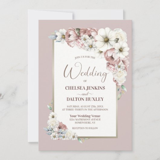 Rustic Autumn Floral Wedding Kaart (Voorkant)