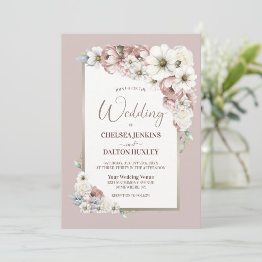 Rustic Autumn Floral Wedding Kaart (Staand voorkant)