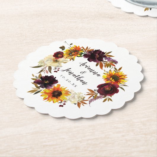Rustic Autumn Floral Wedding Kartonnen Onderzetters (Gekanteld)