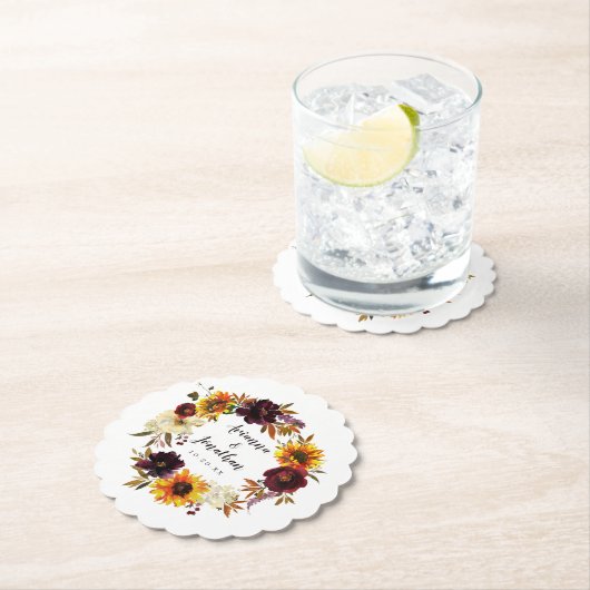 Rustic Autumn Floral Wedding Kartonnen Onderzetters (Insitu)