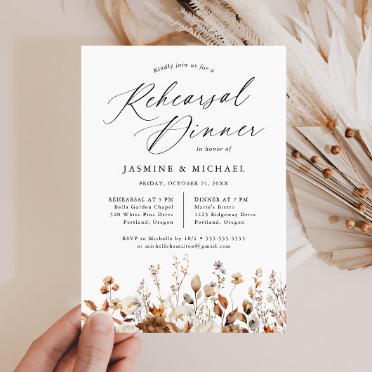 Rustic Autumn Floral Wedding Rehearsal Dinner Kaart