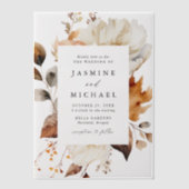 Rustic Autumn Floral Wedding Vellum Uitnodigingen (Voorkant)