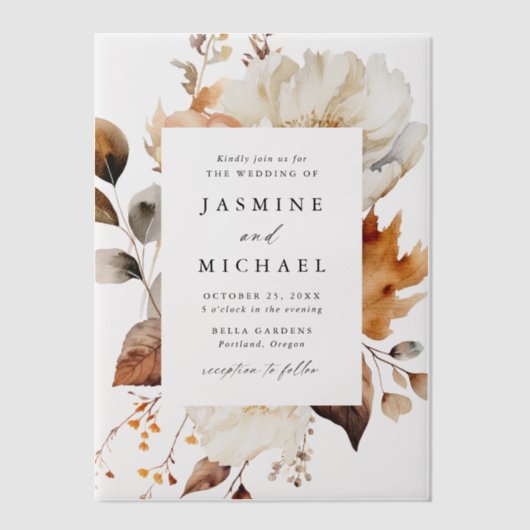 Rustic Autumn Floral Wedding Vellum Uitnodigingen (Voorkant)