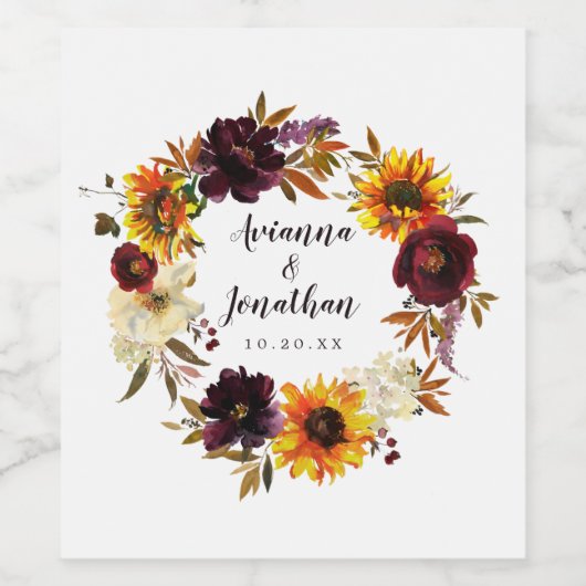 Rustic Autumn Floral Wedding Wijn Etiket (Enkel label)