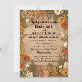 Rustic Autumn Floral Wood Wedding Invitation | Fal Kaart