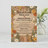 Rustic Autumn Floral Wood Wedding Invitation | Fal Kaart (Staand voorkant)
