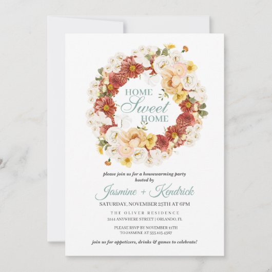 Rustic Autumn Floral Wreath Housewarming Kaart (Voorkant)