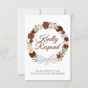 Rustic Autumn Floral Wreath of Rozen Wedding RSVP Kaartje