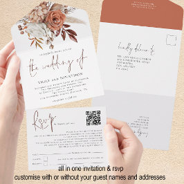 Rustic Autumn Florals QR het Manuscript van de Cod All In One Uitnodiging