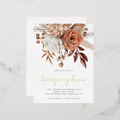 Rustic Autumn Florals Terracotta Thanksgiving Folie Uitnodiging Briefkaart (Voorkant / Achterkant)
