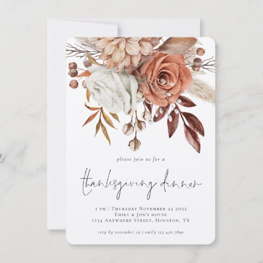 Rustic Autumn Florals Terracotta Thanksgiving Kaart (Voorkant)