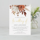 Rustic Autumn Florals Terracotta Wedding Glam Real Folie Uitnodiging (Staand Voorkant)