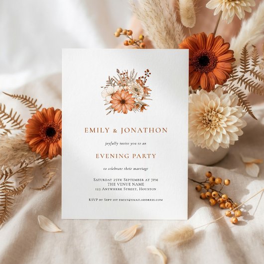 Rustic Autumn Florals Wedding Evening Party Kaart