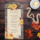 Rustic Autumn Flowers op hout met QR-code All In One Uitnodiging