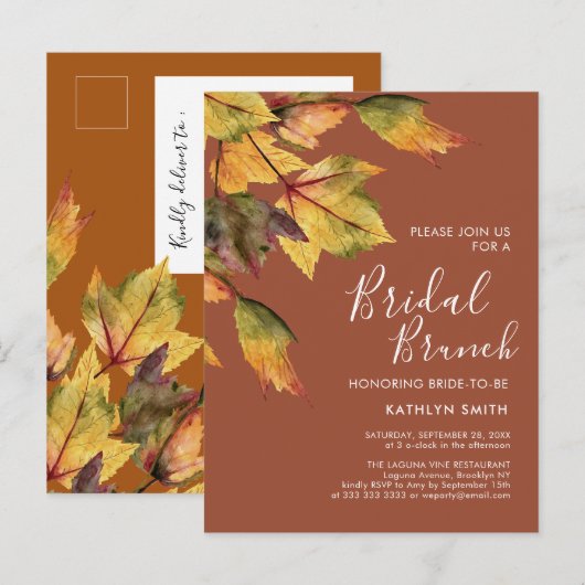 Rustic Autumn Foliage Fall Wedding Bridal Brunch Uitnodiging Briefkaart (Voorkant / Achterkant)