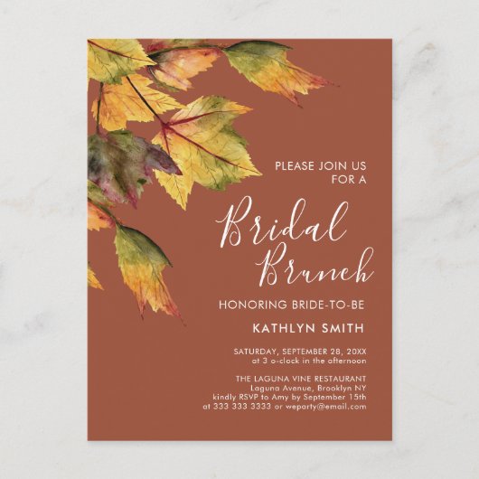 Rustic Autumn Foliage Fall Wedding Bridal Brunch Uitnodiging Briefkaart (Voorkant)