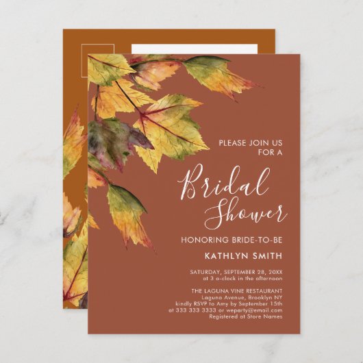 Rustic Autumn Foliage Fall Wedding Vrijgezellenfee Uitnodiging Briefkaart (Voorkant / Achterkant)