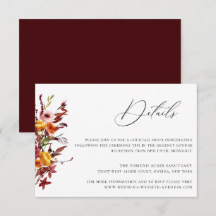 Rustic Autumn Foliage Floral Wedding Details Card Kaart