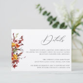 Rustic Autumn Foliage Floral Wedding Details Card Kaart (Staand voorkant)